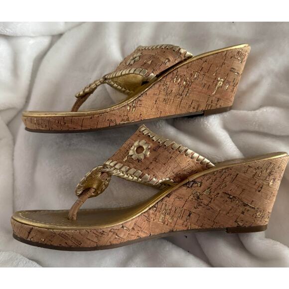 Marbella Wedge Sandal in Cork and Gold by Jack Rogers Size 6.5/6 1/2 - Picture 5 of 10